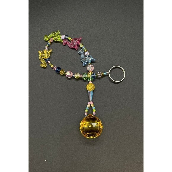 Dinosaur Beaded Suncatcher  - Pastel - Yellow Crystal Prism - Hanging Decor - Picture 4 of 13